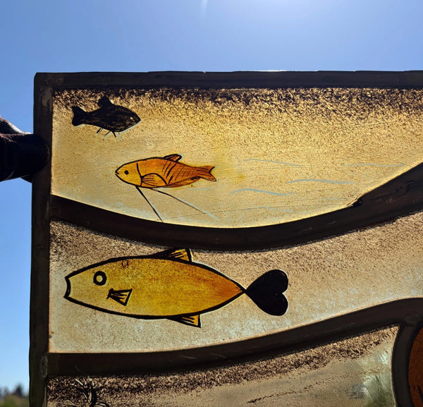 Vintage Dutch Stained/Leaded Glass Panel by Lea Steppe Sea Life Themed