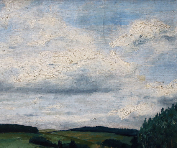24" Wide Framed Antique Oil/Canvas Painting of a Belgian Landscape