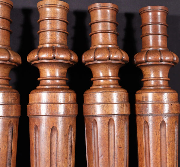 24" Tall Set of Four French Antique Solid Walnut Wood Posts/Pillars
