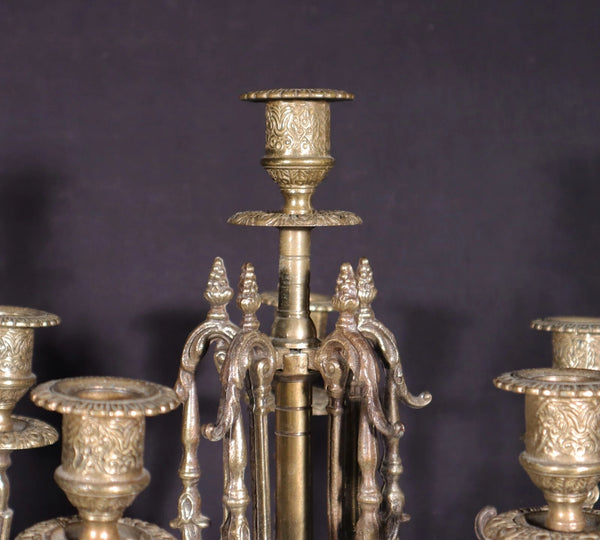 XL 24" Tall Pair of Large Vintage French Bronze Candelabra Candlesticks