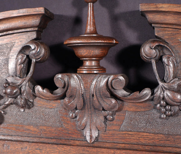 43" Wide Antique French Solid Oak Wood Highly Carved Detailed Crest