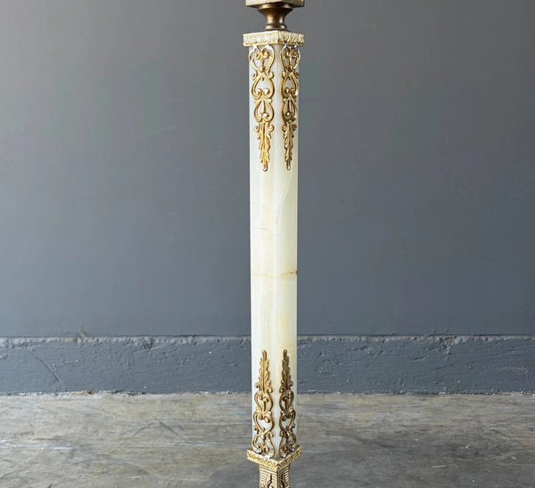 68" Tall Ornate Vintage Brass & Onyx Marble Coat/Hat Rack Hall Tree/Stand