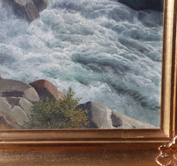 Framed Antique Oil/Canvas Painting of a Waterfall/Rapids Gilt Frame Svend Drews