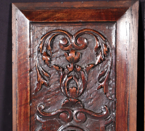 Pair of Antique French Solid Walnut Wood Highly Carved Panels with Faces