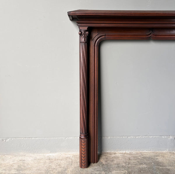 54" Tall French Antique Gothic Fireplace Mantel in Solid & Veneered Walnut