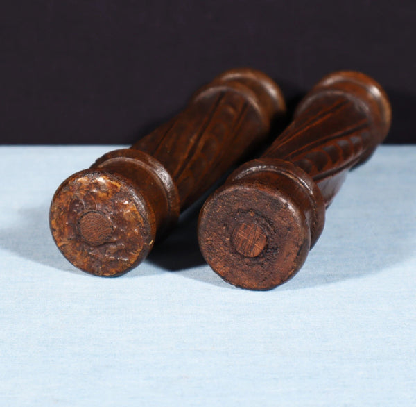 Pair of Antique French Gothic Revival Posts Carved Solid Chestnut Wood