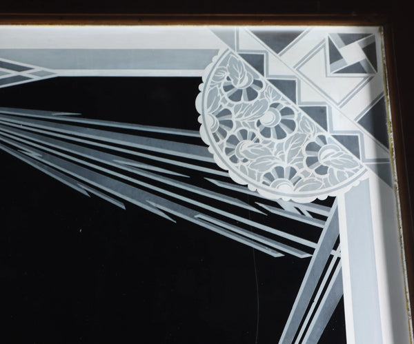 Pair of Antique French Art Deco Etched Glass Doors Frosted Glass w/Pine Frames