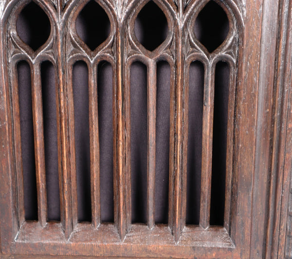 French Antique Gothic Revival Panel in Solid Oak Wood Salvage Early 1900's