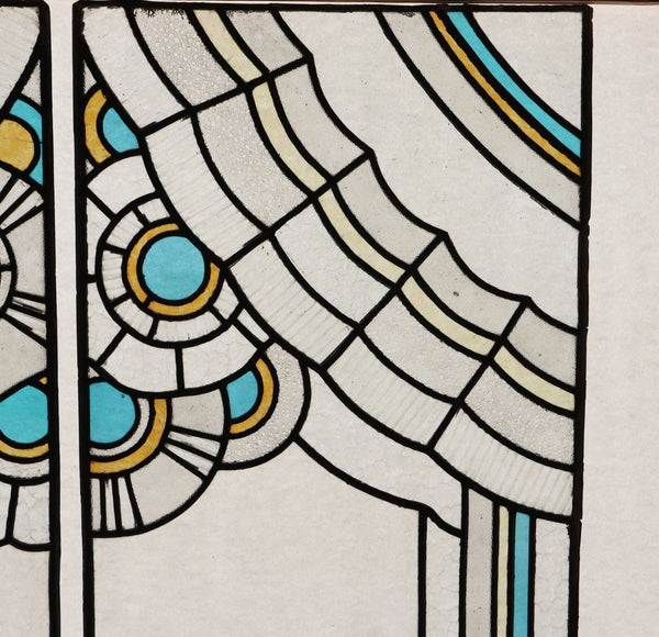 Set of 6 Vintage Art Deco French Stained Glass Panels with Textured Glass