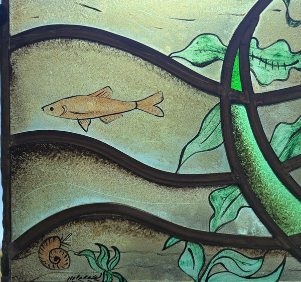 Vintage Dutch Stained/Leaded Glass Panel by Lea Steppe Sea Life Themed