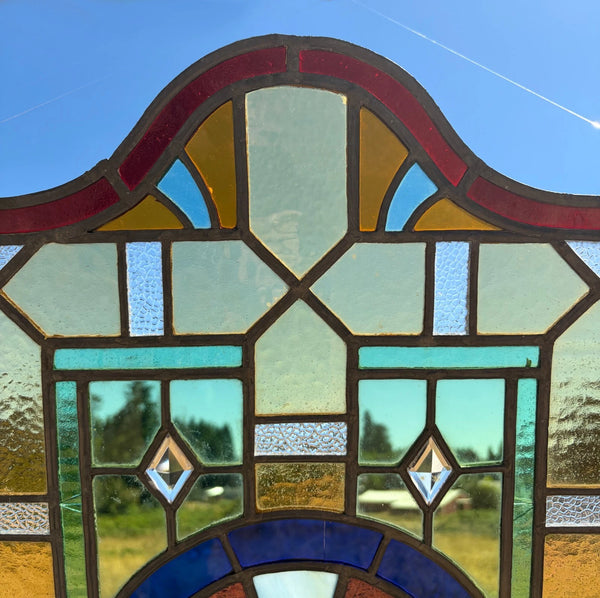 28" Tall French Antique Religious Stained/Leaded Glass Panel from a Church