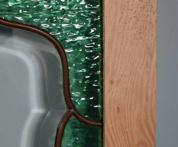 62" Wide Vintage French Stained Glass Panel with Brass and Leaded Framing