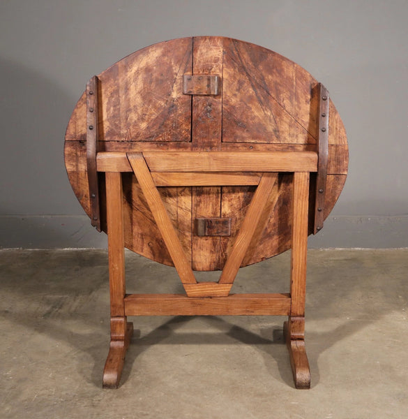 Antique French Solid Oak and Ash Wood Rustic Wine Tasting Table with Tilt Top