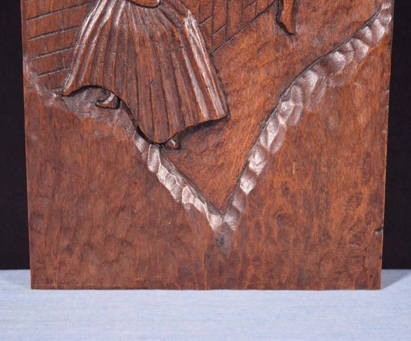 20" Tall Antique French Solid Mahogany Wood Carved Panel with Romantic Theme