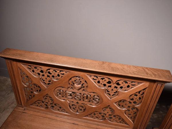 Pair of 59" Long Antique Gothic Revival Oak Wood Prayer Rails With Storage