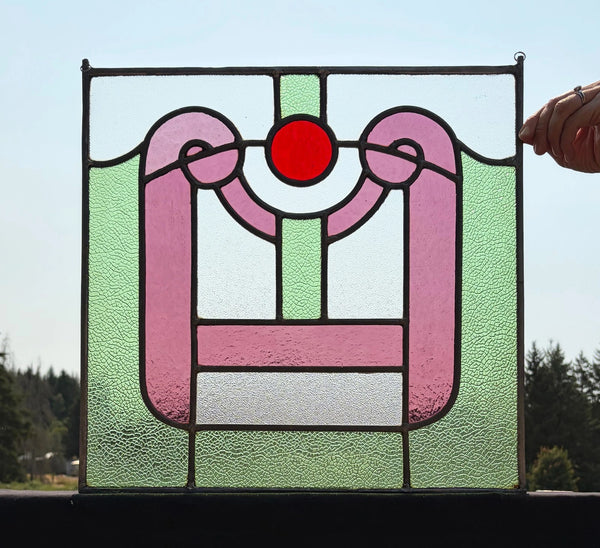 18" Tall Antique French Stained Glass Panel with Leaded Glass, Window, Hanging