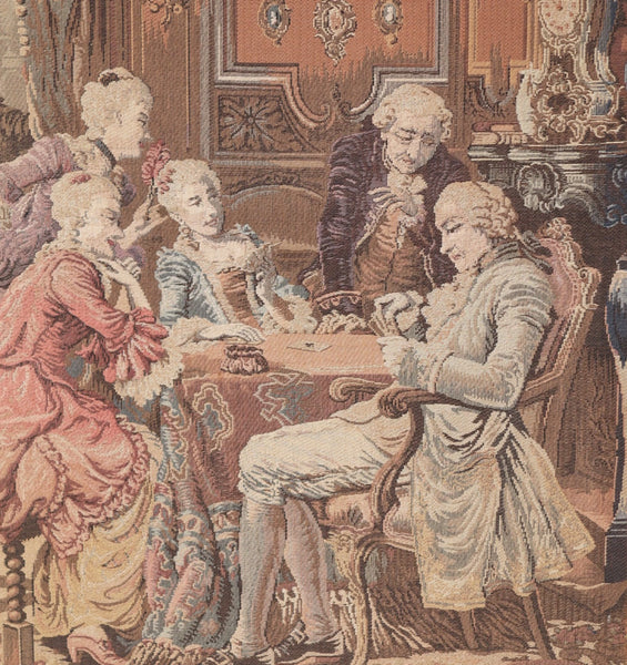 61" Tall Framed Vintage Belgian Tapestry Signed "Doutreligne" Card Players