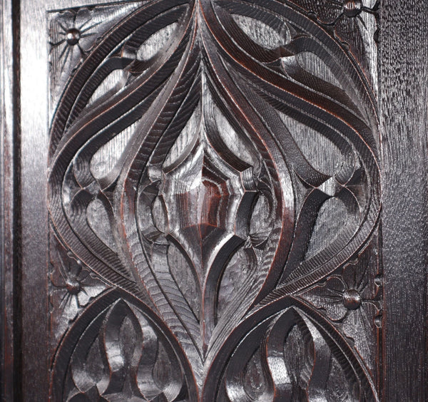 French Antique Gothic Revival Panel in Solid Chestnut Wood Salvage Late 1800's