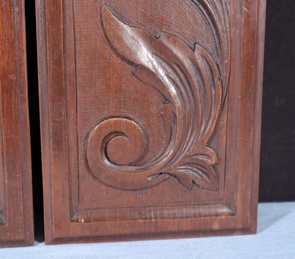 Pair of Antique French Solid Chestnut Wood Highly Carved Panels with Flowers