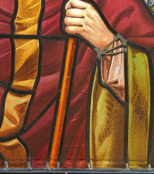38" Wide Antique Stained/Leaded Glass Panel of Saint Highly Detailed