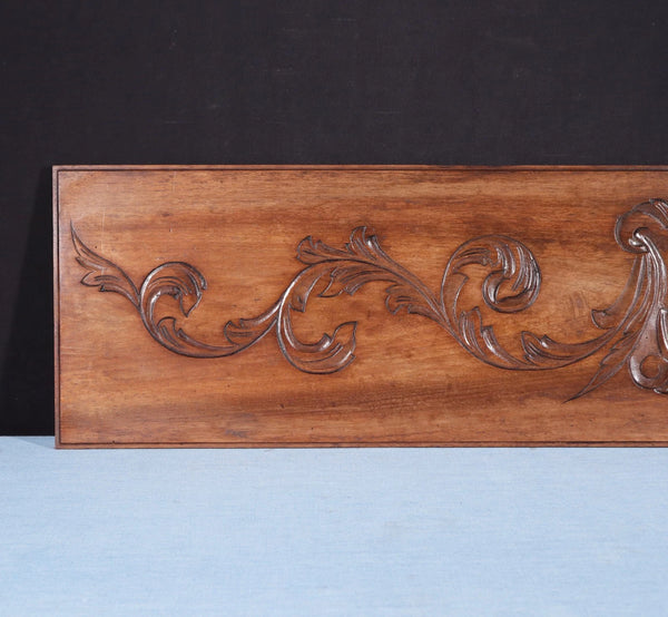 45" Wide Antique French Solid Walnut Wood Panel/Crest Pediment w/Carvings