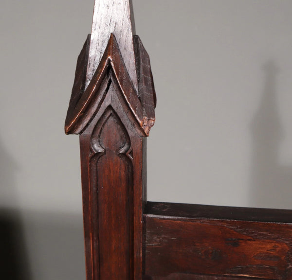 Large Pair of Antique Gothic Arm/Throne Chairs Solid Chestnut Hand Carved Wood