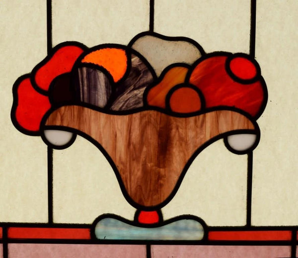 30" Wide Vintage French Art Deco Stained/Leaded Glass Panel with Flowers