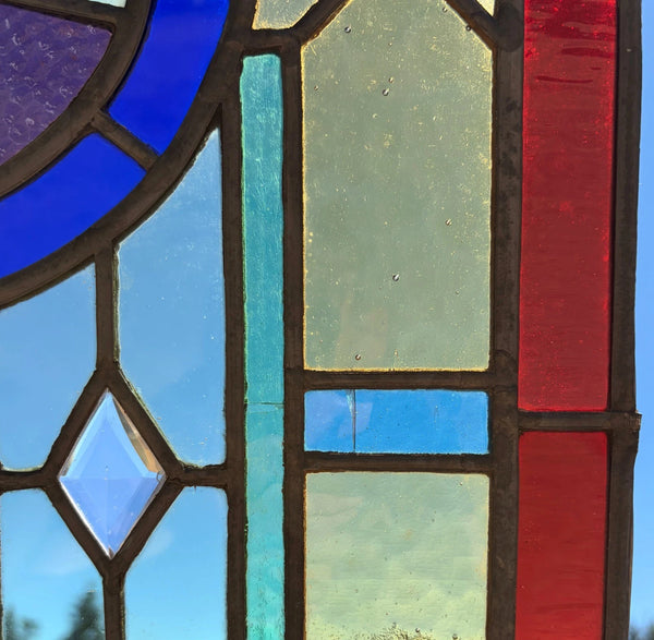 27" Tall French Antique Religious Stained/Leaded Glass Panel from a Church