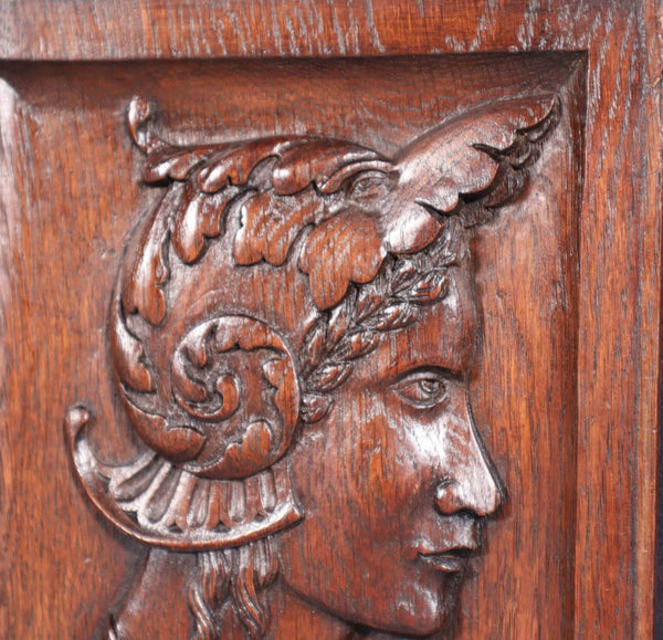 12" Tall Antique French Solid Oak Wood Hand Carved Portrait Profile of a Woman