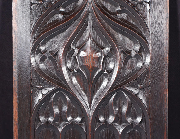 French Antique Gothic Revival Panel in Solid Chestnut Wood Salvage Late 1800's