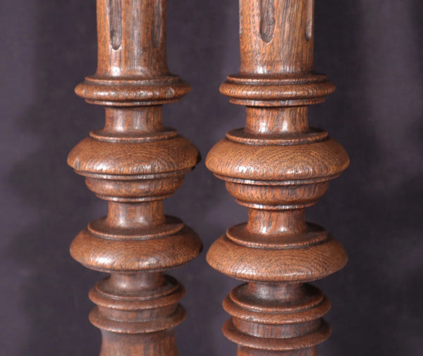 Pair of 26" French Antique Solid Oak Wood Gothic Posts/Pillars/Columns