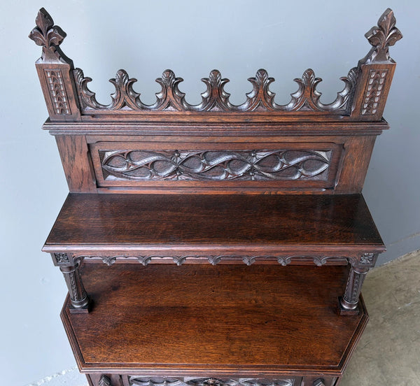 Antique French Gothic Revival Cabinet/Console/Sideboard,Highly Carved Oak