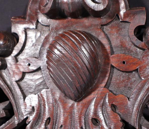 32" Wide Antique French Solid Oak Wood Highly Carved Detailed Crest
