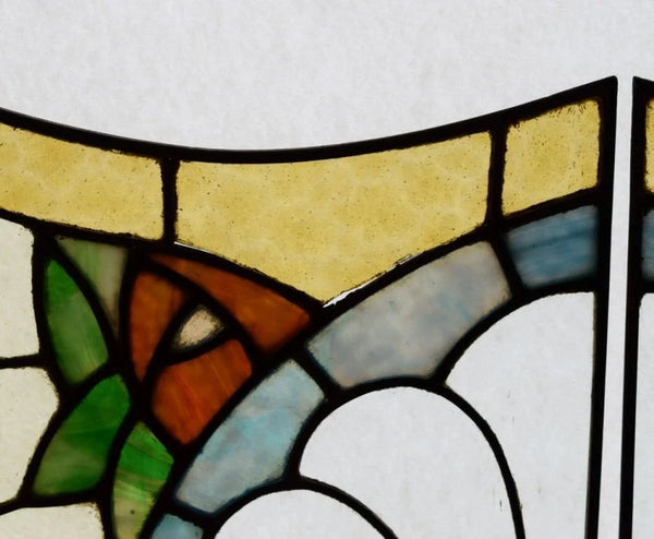 Pair of Vintage French Art Deco Stained Glass Panels with Copper Frames