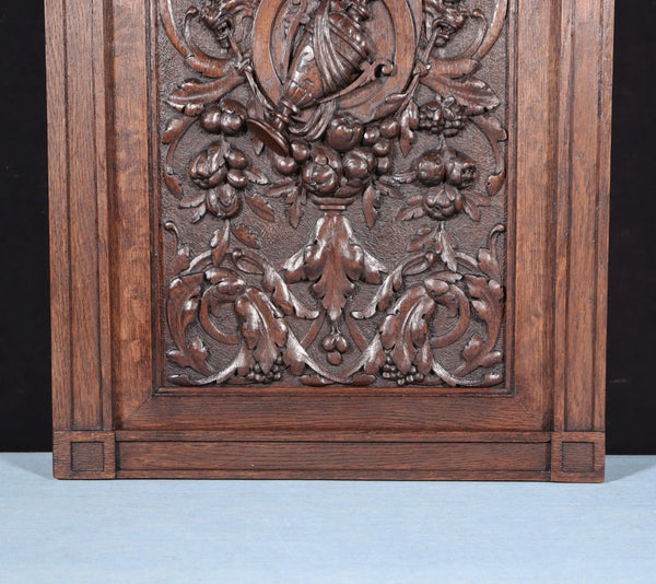 24" Tall Antique French Solid Oak Wood Louis XVI Panel Highly Carved