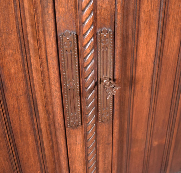 Large Antique French Gothic Revival Cabinet Highly Carved in Walnut Wood
