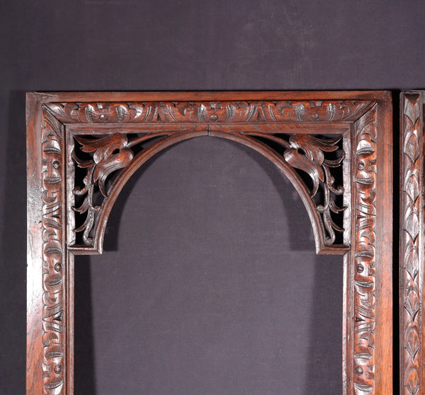 42" Tall Pair of Antique French Cabinet Door Frames in Solid Oak Wood Salvage