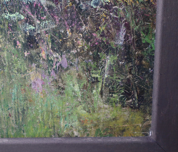 Antique European Impressionist Oil on Linen Painting of Wild Lavender