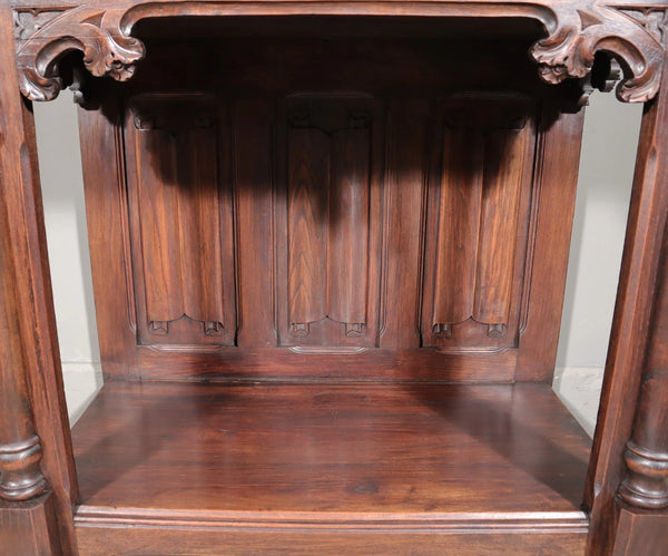 Antique French Gothic Revival Cabinet/Bar Cabinet in Highly Carved Chestnut Wood
