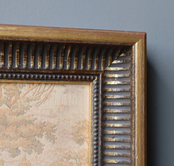 12" Antique French Framed Tapestry of a Courting Scene in Rococo Style