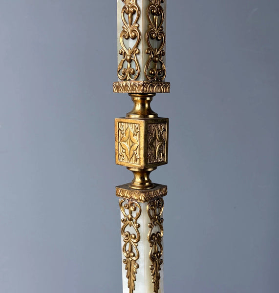 67" Tall Ornate Vintage Brass & Onyx Marble Coat/Hat Rack Hall Tree/Stand