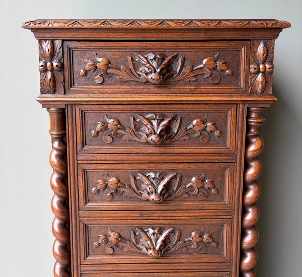 French Antique Solid Oak Wood Seven Drawer Lingerie Chest/Dresser