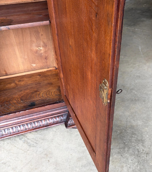 French Antique Solid Oak Wood Cabinet with Highly Carved Virgin Mary Door