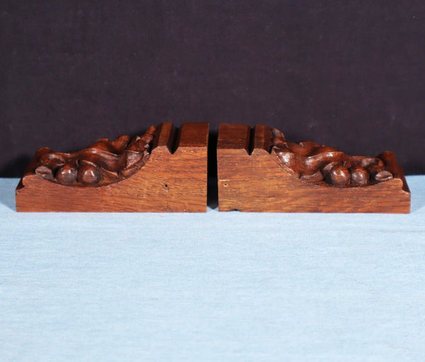 Pair of 4" French Antique Highly Carved Corbels/Trim/Brackets Solid Oak Wood