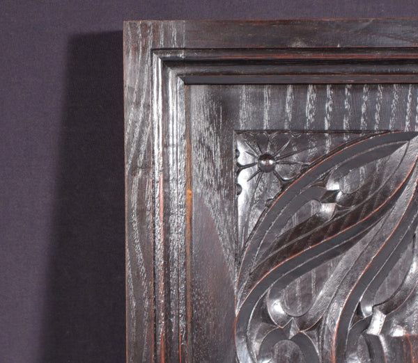 French Antique Gothic Revival Panel in Solid Chestnut Wood Salvage Late 1800's