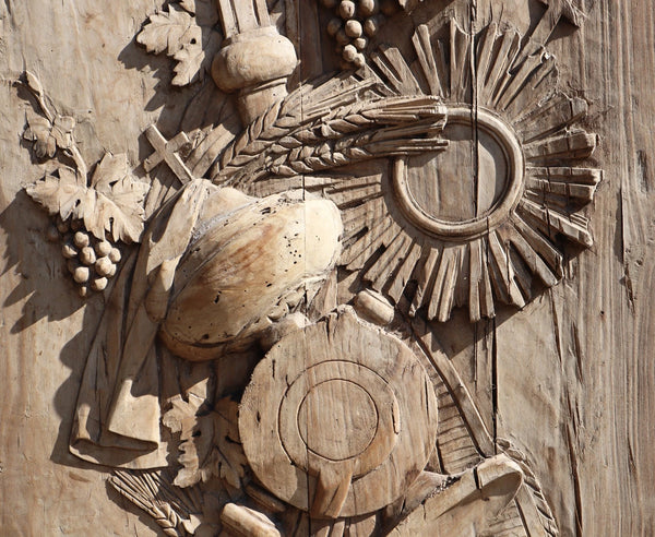 89" Tall Antique French Solid Walnut and Oak w/Crucifix Christian Altar Panel