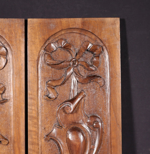 Pair of French Antique Solid Walnut Highly Carved Panels with Intricate Designs