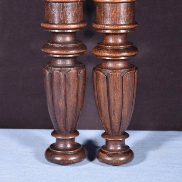 21" Pair of French Antique Solid Oak Posts/Pillars/Columns/Balusters Salvage