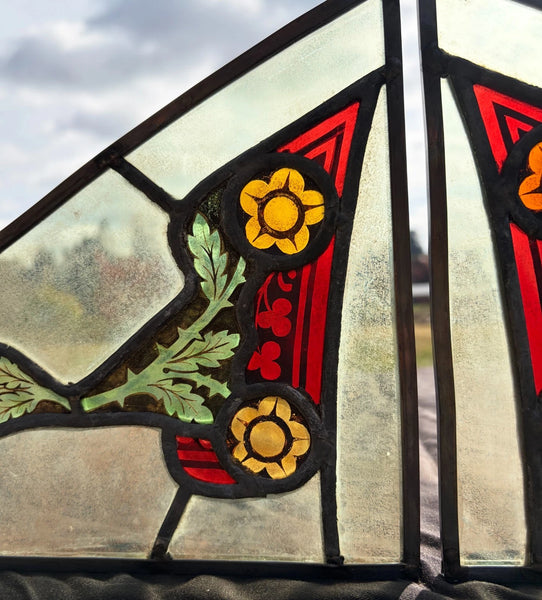 9" Tall Antique Pair of Belgian Stained/Leaded Glass Panels by B. Bardenhewer