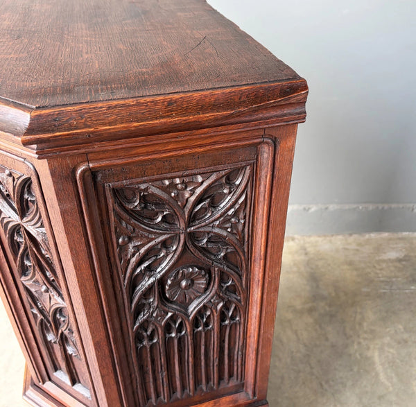 Antique French Gothic Revival Cabinet/Console/Sideboard,Highly Carved Oak Wood